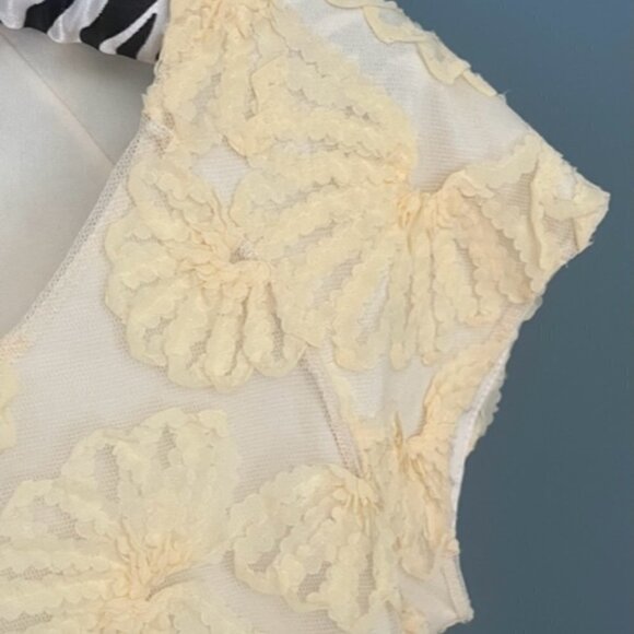 Zara Basics Light Yellow Floral Ribbon Short Sleeve Scoop Neck Top - Picture 5 of 7